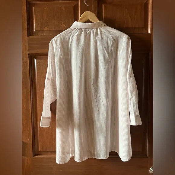 Weekend Max Mara Shirt Button Down Striped White and Light Pink Size 10 - Picture 3 of 15